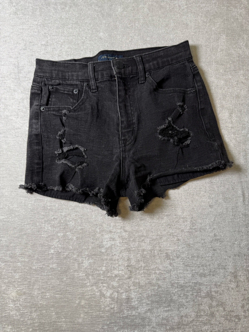 Aeropostale Black Distressed High-Rise Denim Shorts